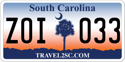 SC license plate ZOI033