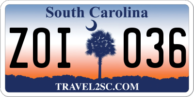 SC license plate ZOI036