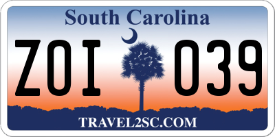 SC license plate ZOI039