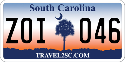 SC license plate ZOI046