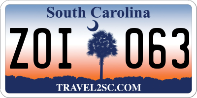 SC license plate ZOI063