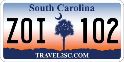 SC license plate ZOI102