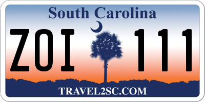 SC license plate ZOI111