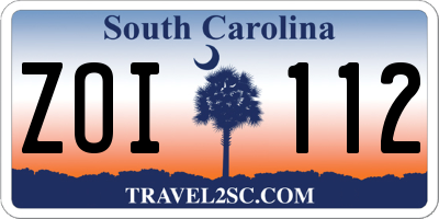 SC license plate ZOI112