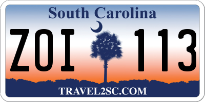 SC license plate ZOI113