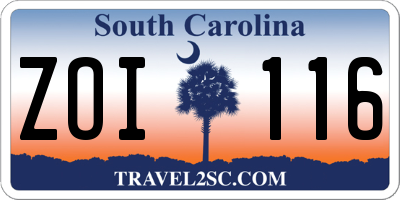 SC license plate ZOI116