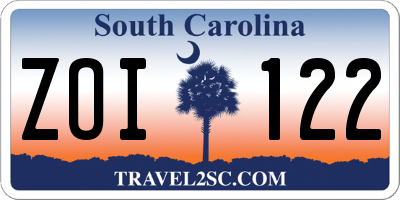 SC license plate ZOI122