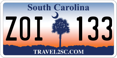 SC license plate ZOI133