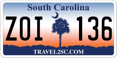 SC license plate ZOI136