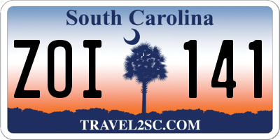 SC license plate ZOI141
