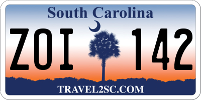 SC license plate ZOI142