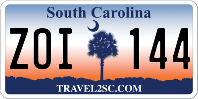 SC license plate ZOI144