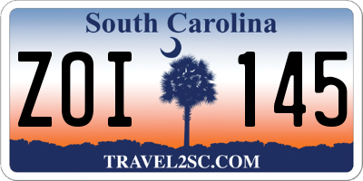 SC license plate ZOI145