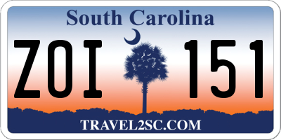 SC license plate ZOI151