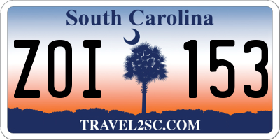SC license plate ZOI153