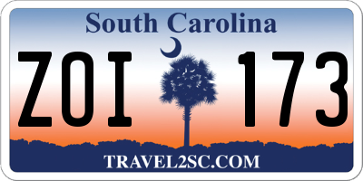 SC license plate ZOI173
