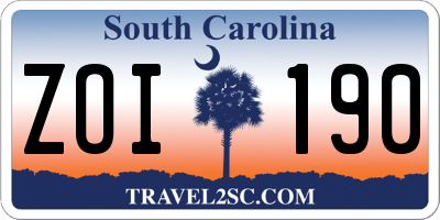 SC license plate ZOI190