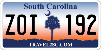 SC license plate ZOI192