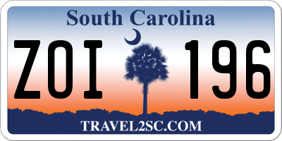SC license plate ZOI196