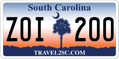 SC license plate ZOI200