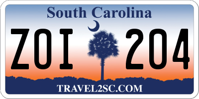 SC license plate ZOI204