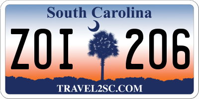 SC license plate ZOI206