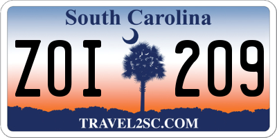 SC license plate ZOI209