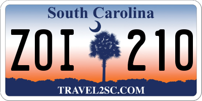 SC license plate ZOI210
