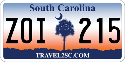 SC license plate ZOI215