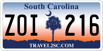 SC license plate ZOI216
