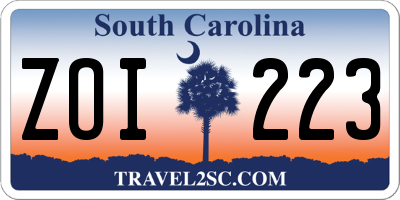 SC license plate ZOI223