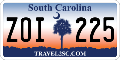SC license plate ZOI225