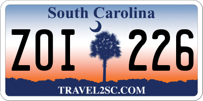 SC license plate ZOI226