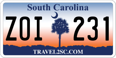 SC license plate ZOI231