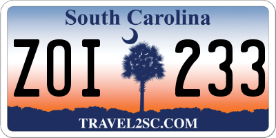 SC license plate ZOI233