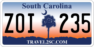 SC license plate ZOI235