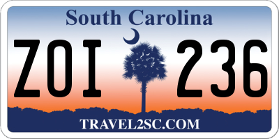 SC license plate ZOI236