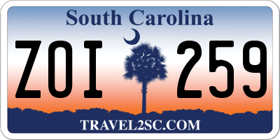 SC license plate ZOI259
