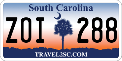 SC license plate ZOI288