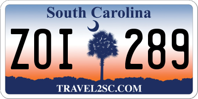 SC license plate ZOI289