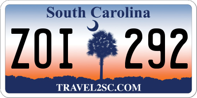 SC license plate ZOI292