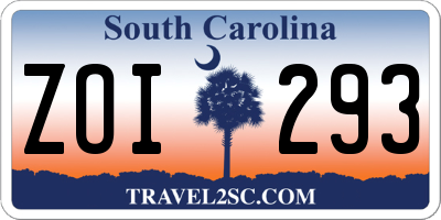 SC license plate ZOI293
