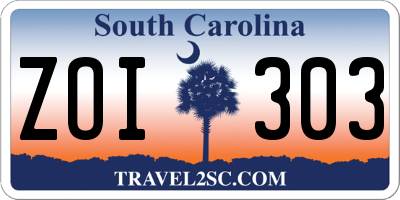 SC license plate ZOI303