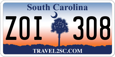 SC license plate ZOI308