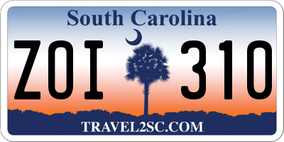 SC license plate ZOI310