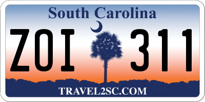 SC license plate ZOI311
