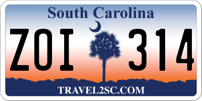 SC license plate ZOI314