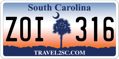 SC license plate ZOI316