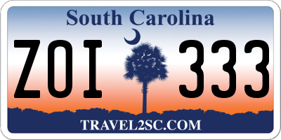 SC license plate ZOI333