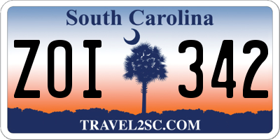 SC license plate ZOI342